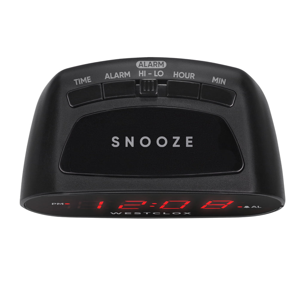 Westclox Basic Black Digital Red LED Bedside or Desk Alarm Clock with Adjustable Hi/Lo Alarm Volume and Snooze