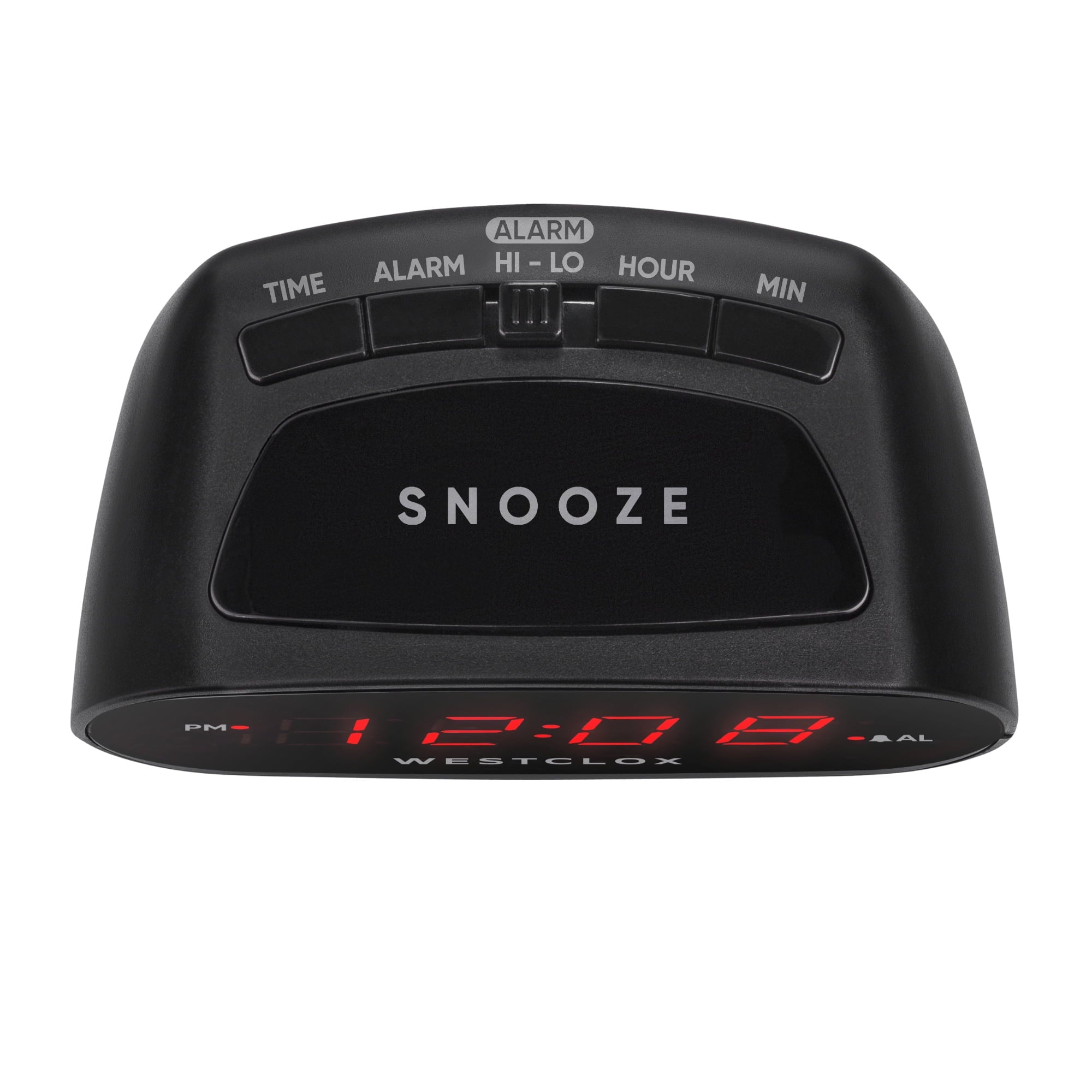 Westclox Basic Black Digital Red LED Bedside or Desk Alarm Clock with Adjustable Hi/Lo Alarm Volume and Snooze