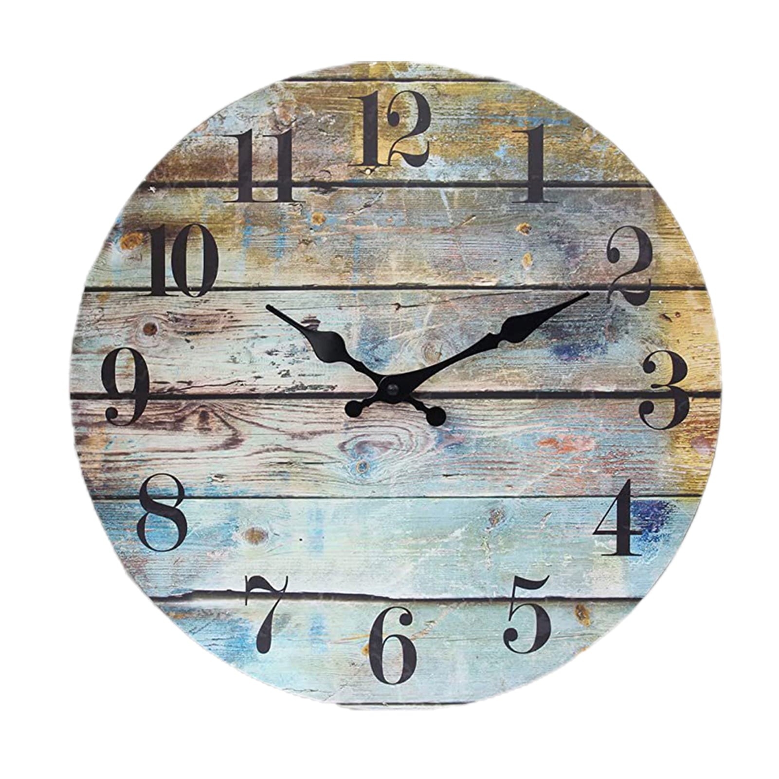 Trayknick Vintage Rustic 10-Inch Round Wood Wall Clock - Non-Ticking Silent Battery Operated, Indoor Analog Clock for Home Decoration