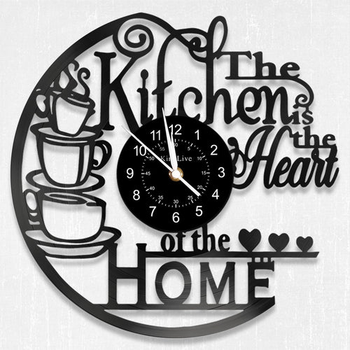 12 Inch Kitchen Vinyl Record Wall Clock, Kitchen Heat Home Theme Wall Clock, Coffee Bar Decor, Coffee Wall Decor for Office Living Room, for Women Wives, Black