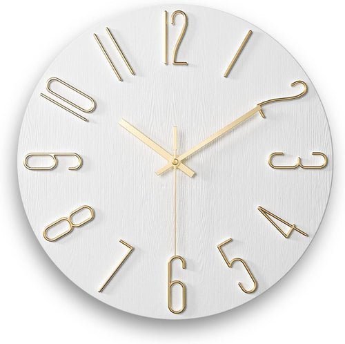 12 Inch Wall Clock Silent Non Ticking, Preciser Modern Style Decor Clock for Home, Office, School, Kitchen, Bedroom, Living Room(White)