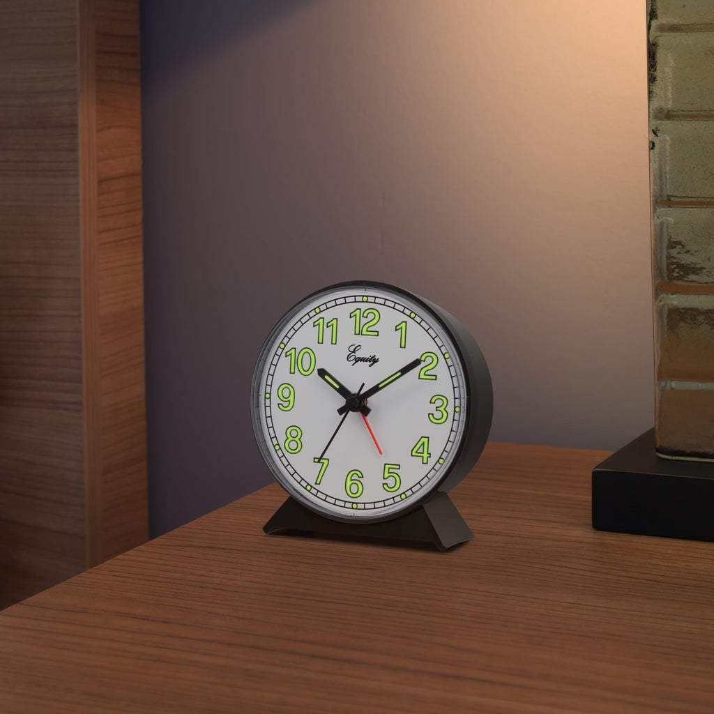 Equity Battery-Operated Black Analog Quartz Alarm Clock, 14077