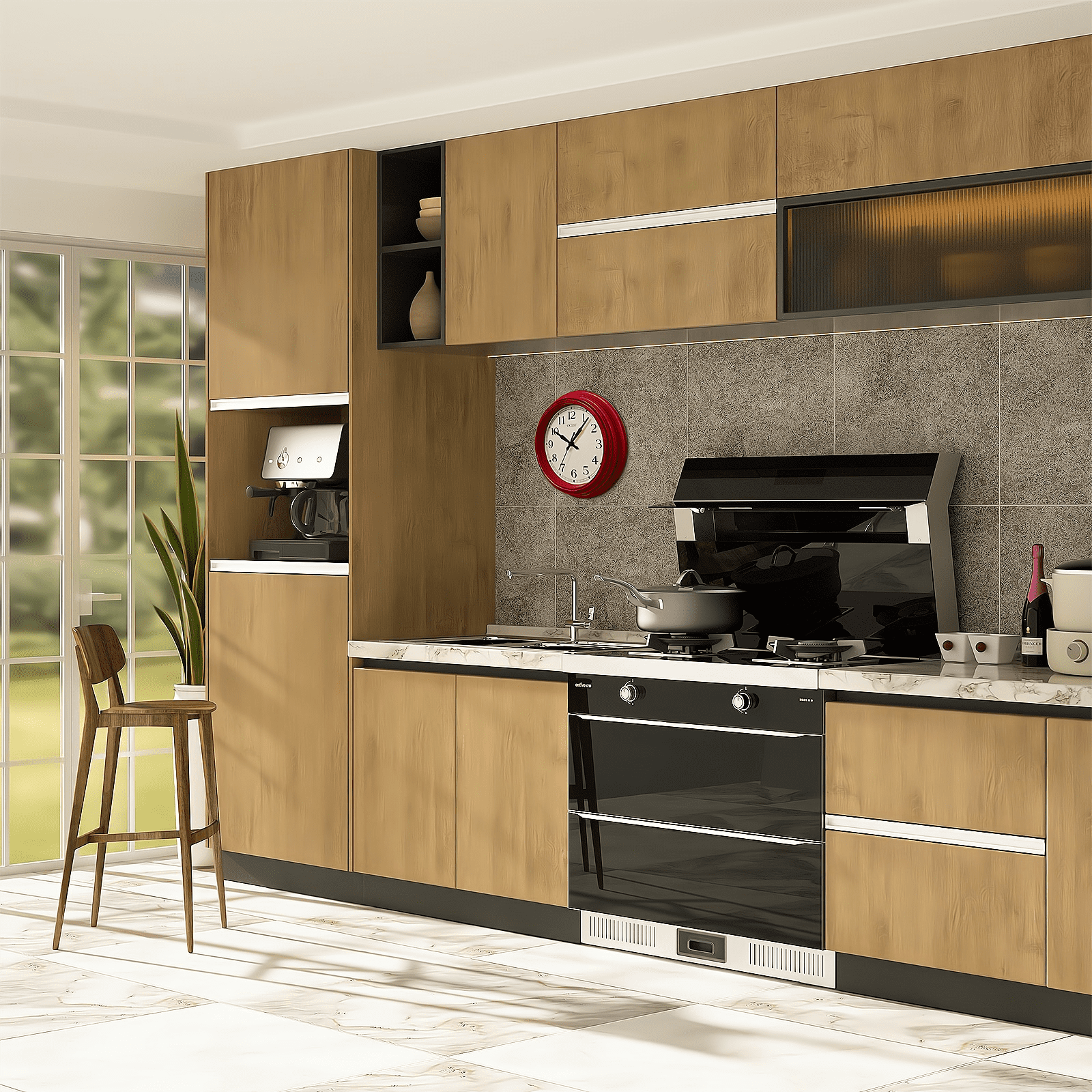 OCEST Retro Wall Clock 9 Inch Red Kitchen 50's Vintage Design Round Silent Non Ticking Battery Operated Quality Quartz Clock for Home Office Classroom