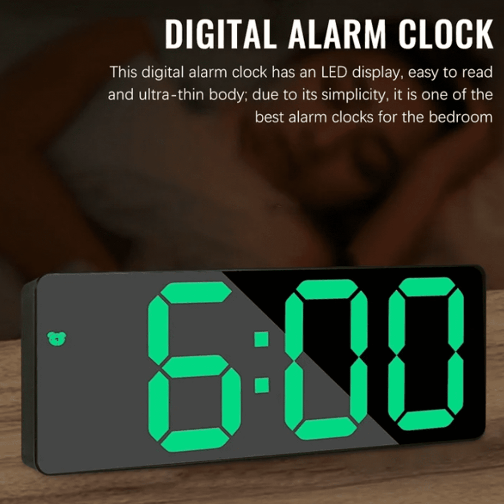 DESIGNICE Digital Clock,Large Display and Green Numbers Digital Clock Large Display,Voice Control,Snooze Function and USB/Battery Powered Digital Clock,Green Letter