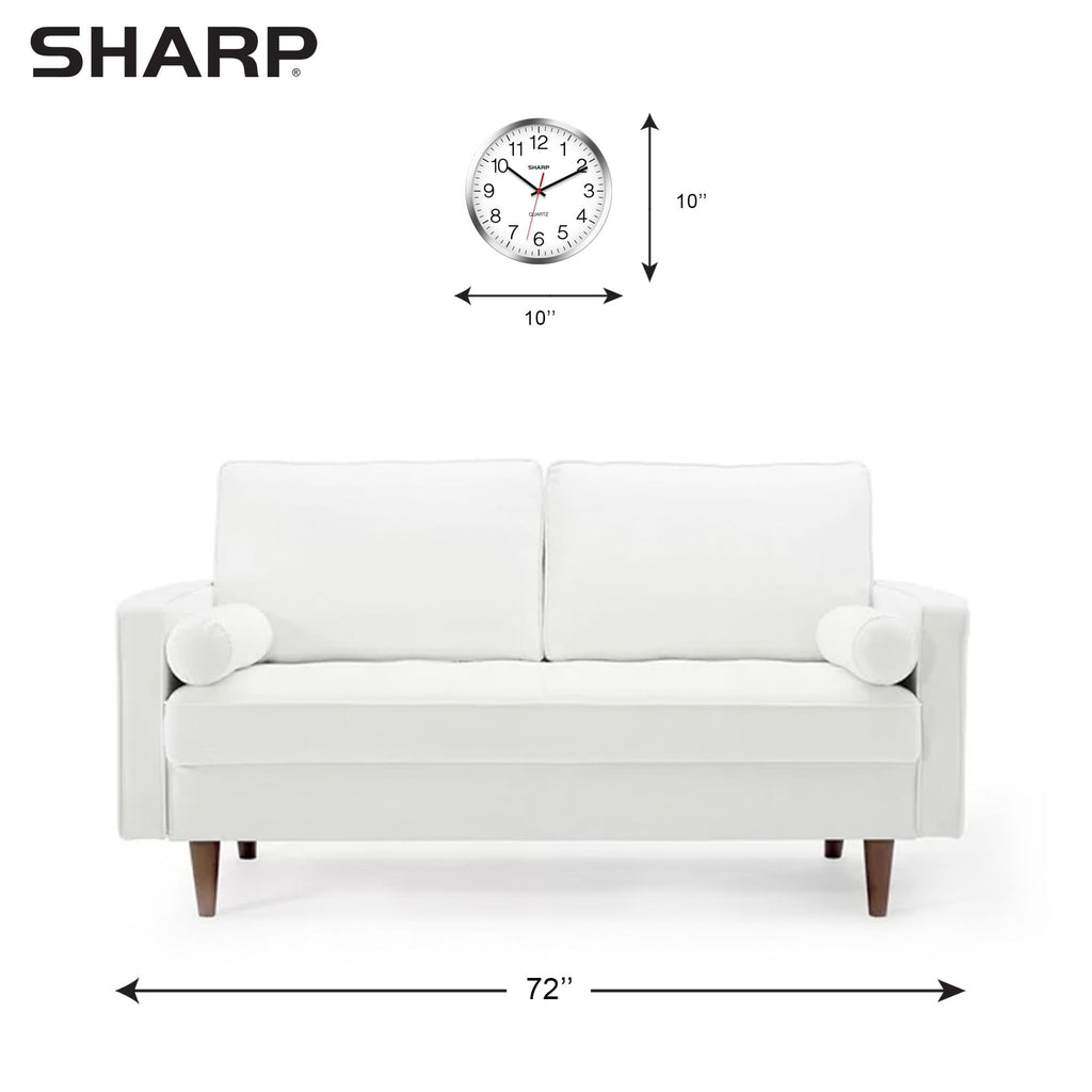 SHARP Wall Clock Silver/Chrome, Silent Non Ticking 10 Inch Quality Quartz Battery Operated Round Easy to Read Home/Kitchen/Office/Classroom/School Clocks, Sweep Movement