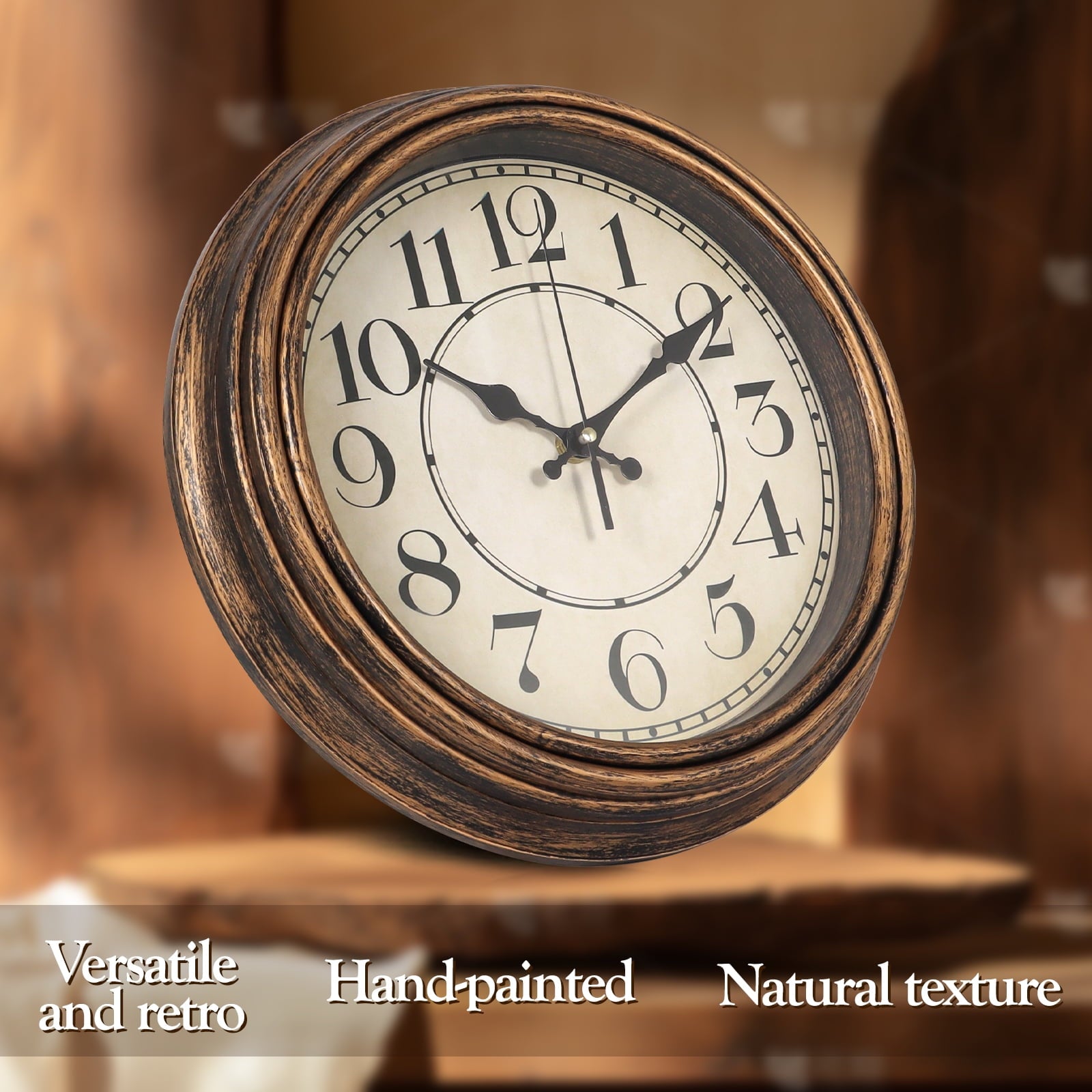 Geevon Retro Silent 12 Inch Wall Clock Non Ticking, Rustic Vintage Clock Quartz Decorative, Battery Operated for Kitchen/Office/Classroom/Bedroom/Living Room Decor