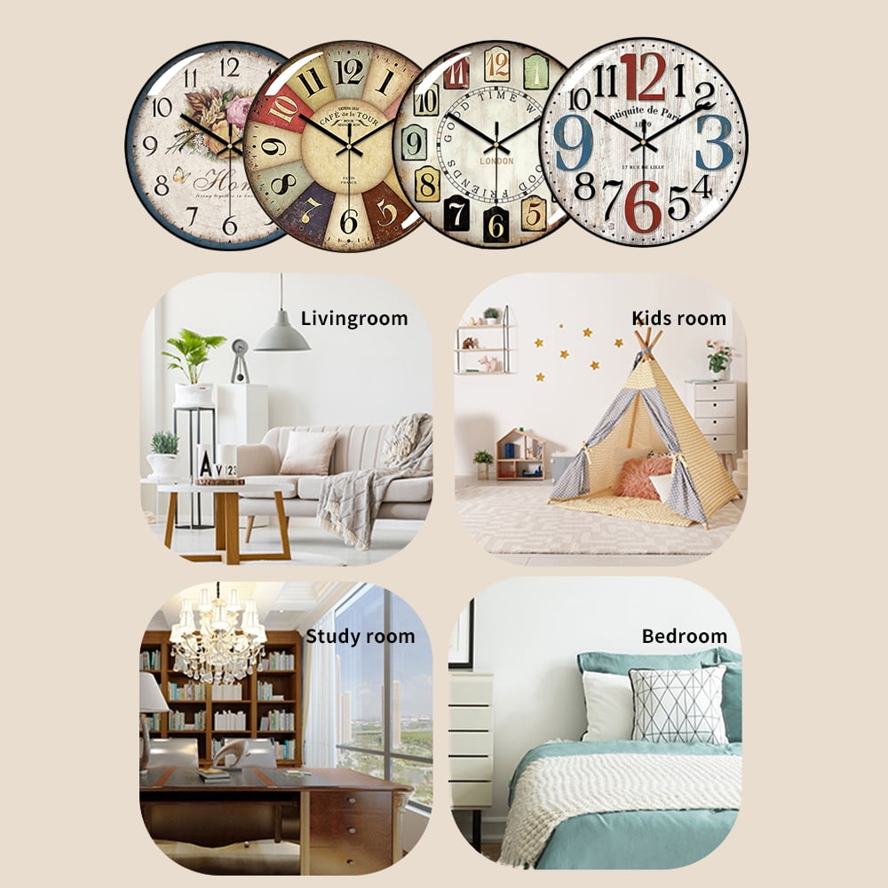 VOCOO Retro Wall Clock Glass Silent Classic Clock, 12 Inch Large Round Quartz Clock Battery Operated Non Ticking Easy to Read for Bedroom Living Room Kitchen Home Office