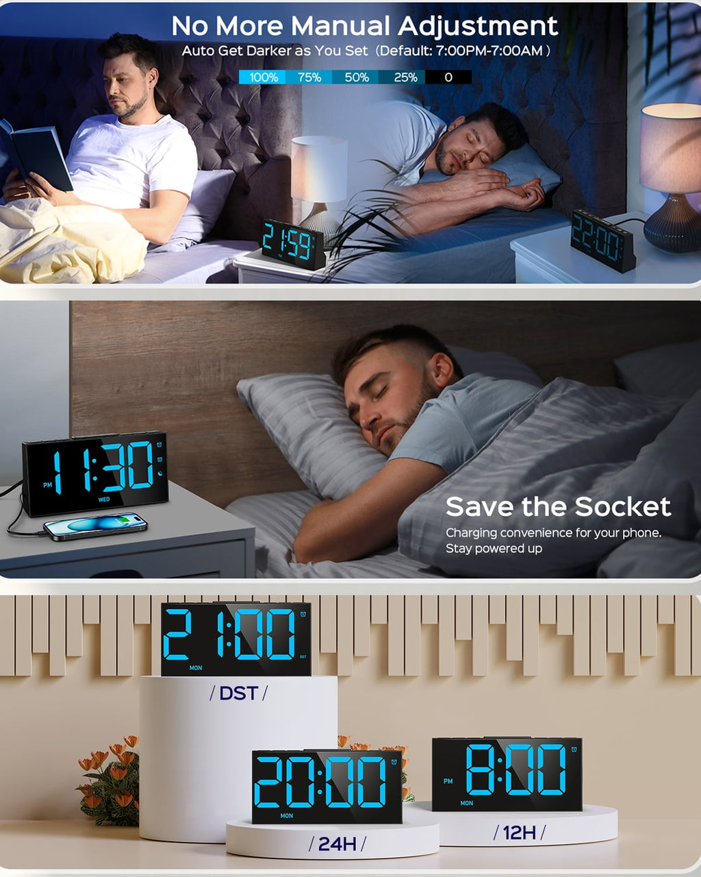 Mpow Alarm Clock for Heavy Sleepers, Digital Alarm Clock for Bedroom, Adjustable Brightness, Customizable Alarms, Automatically Dim at Night, Progressive Volume, DST, Loud Alarm Clock for Kids Adults