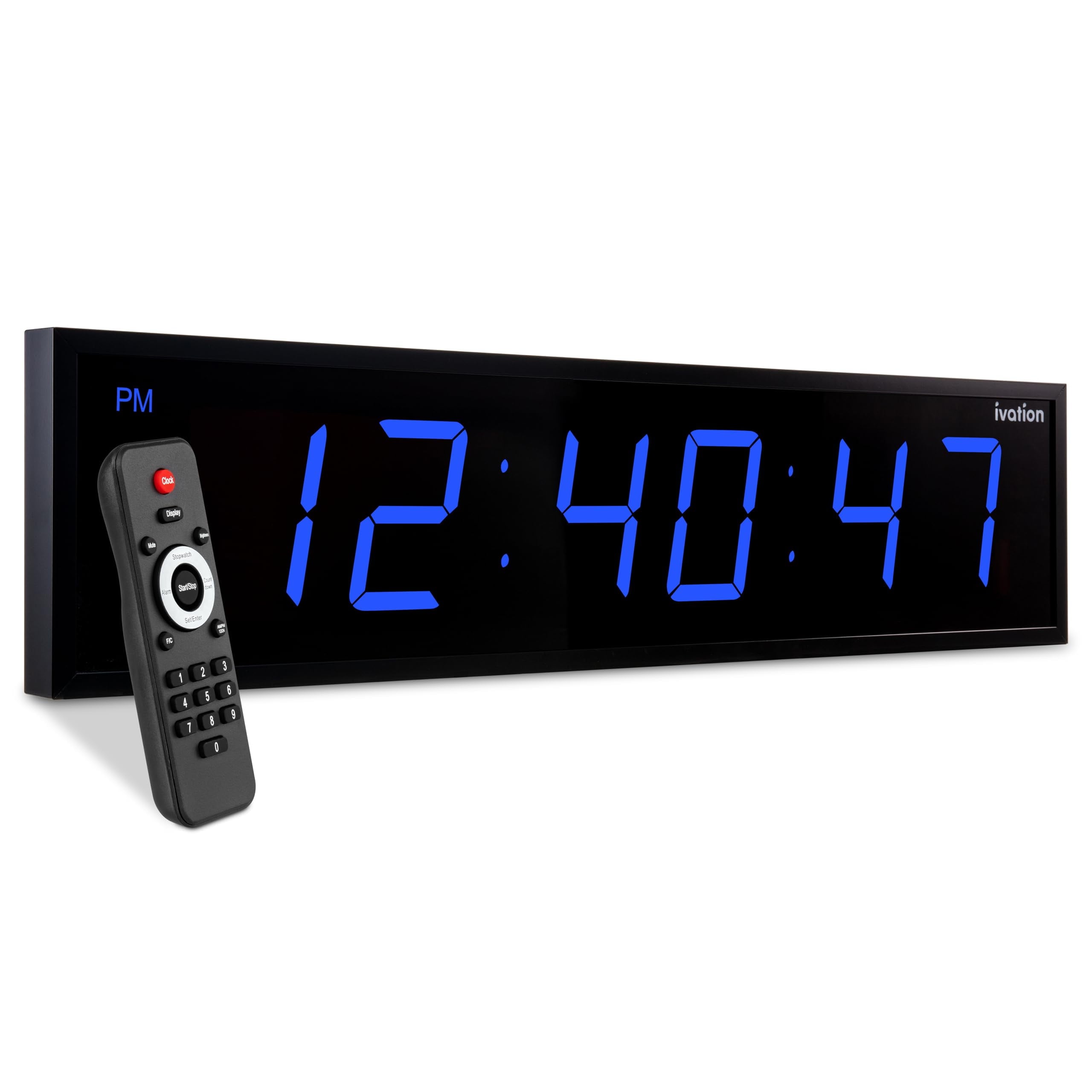 Ivation Large Digital Clock, 24" Led Wall Clock with Stopwatch, Alarms, Timer, Temp & Remote, Blue