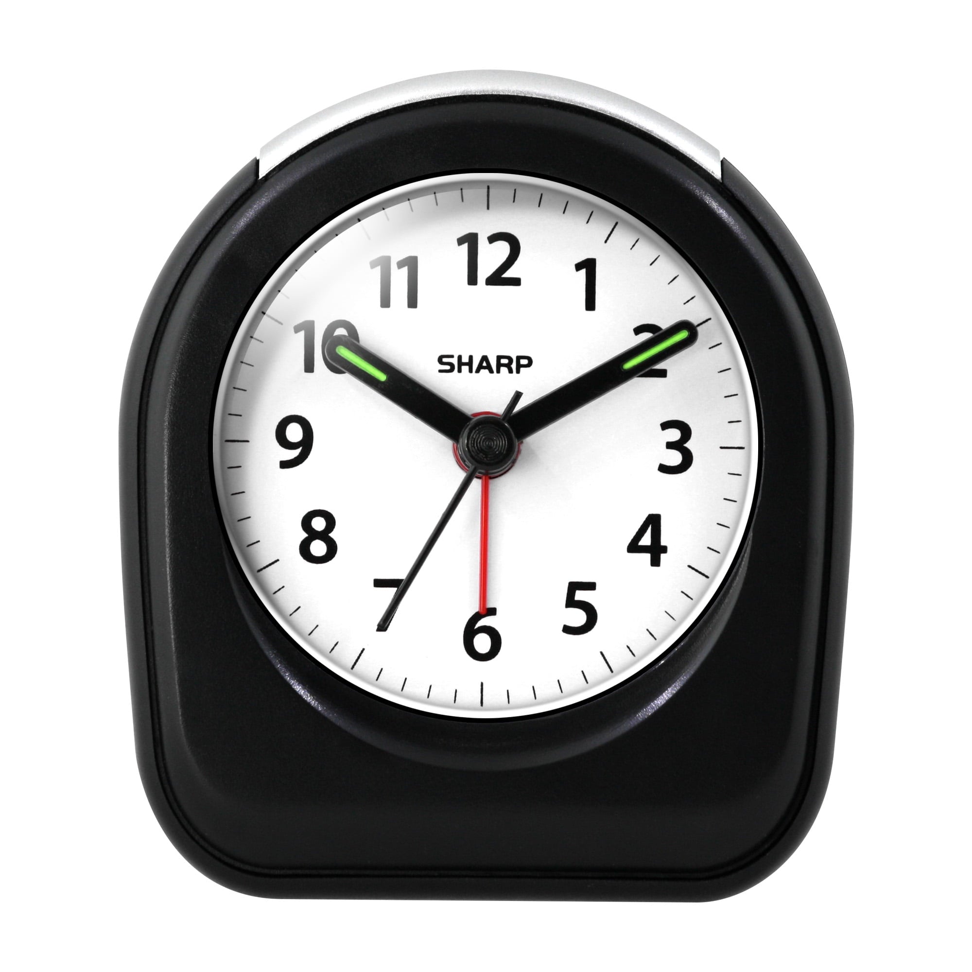 SHARP Quartz Analog Arch Alarm Clock, Black, Battery Operated, Small, Travel Clock