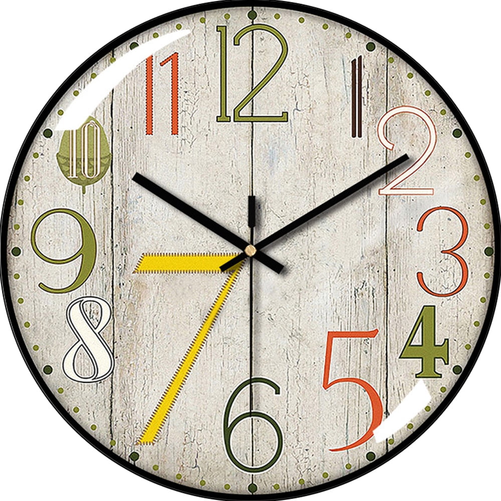 VOCOO Retro Wall Clock Glass Silent Classic Clock, 12 Inch Large Round Quartz Clock Battery Operated Non Ticking Easy to Read for Bedroom Living Room Kitchen Home Office