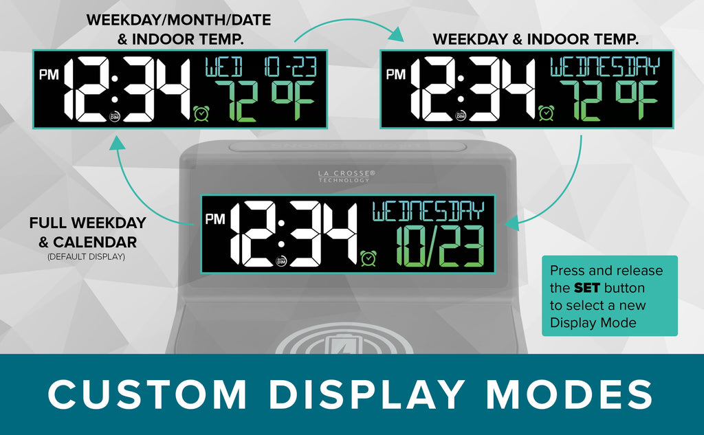 La Crosse Technology 617-148V2 Black Wireless Charging Alarm Clock with Glowing LED Base