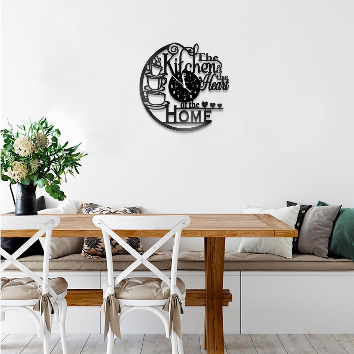 12 Inch Kitchen Vinyl Record Wall Clock, Kitchen Heat Home Theme Wall Clock, Coffee Bar Decor, Coffee Wall Decor for Office Living Room, for Women Wives, Black